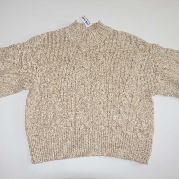 Old Navy Women's Cable Knit Sweater Petite XS NWT Beige Mock Neck Relaxed Fit - Picture 1 of 8